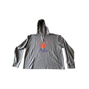 Clemson Tigers Pullover Shirt Womens Long Sleeve Hood Champion Sz L Gray Orange